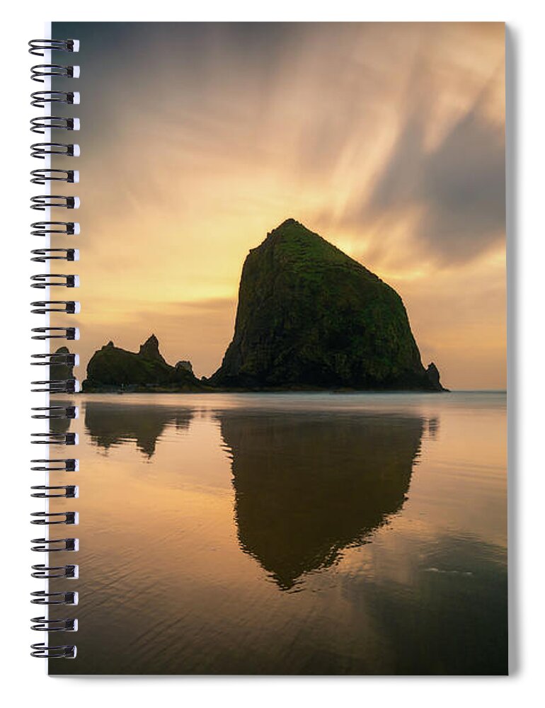 Oregon Spiral Notebook featuring the photograph Cloudy Sunset at Cannon Beach by James Udall