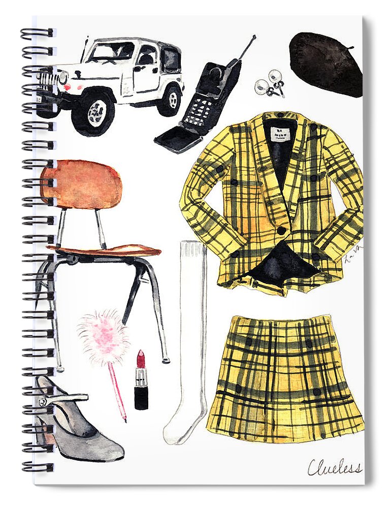 Clueless Movie Spiral Notebook featuring the painting Clueless Movie Collage 90's Fashion by Laura Row