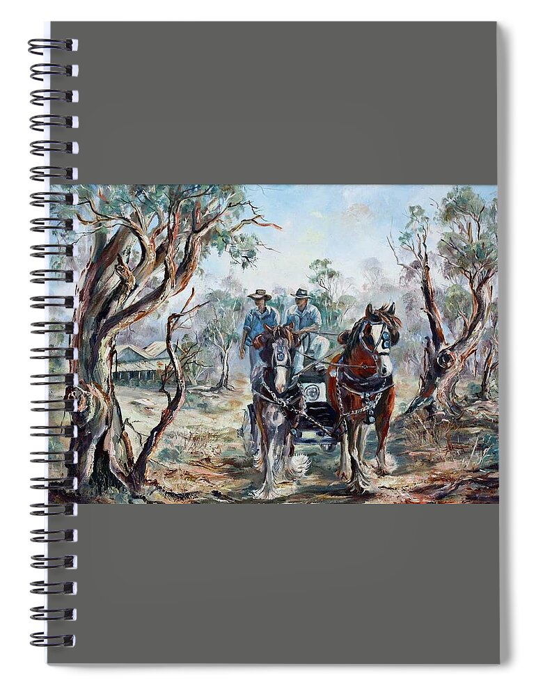 Clydesdales Spiral Notebook featuring the painting Clydesdales and Cart by Ryn Shell