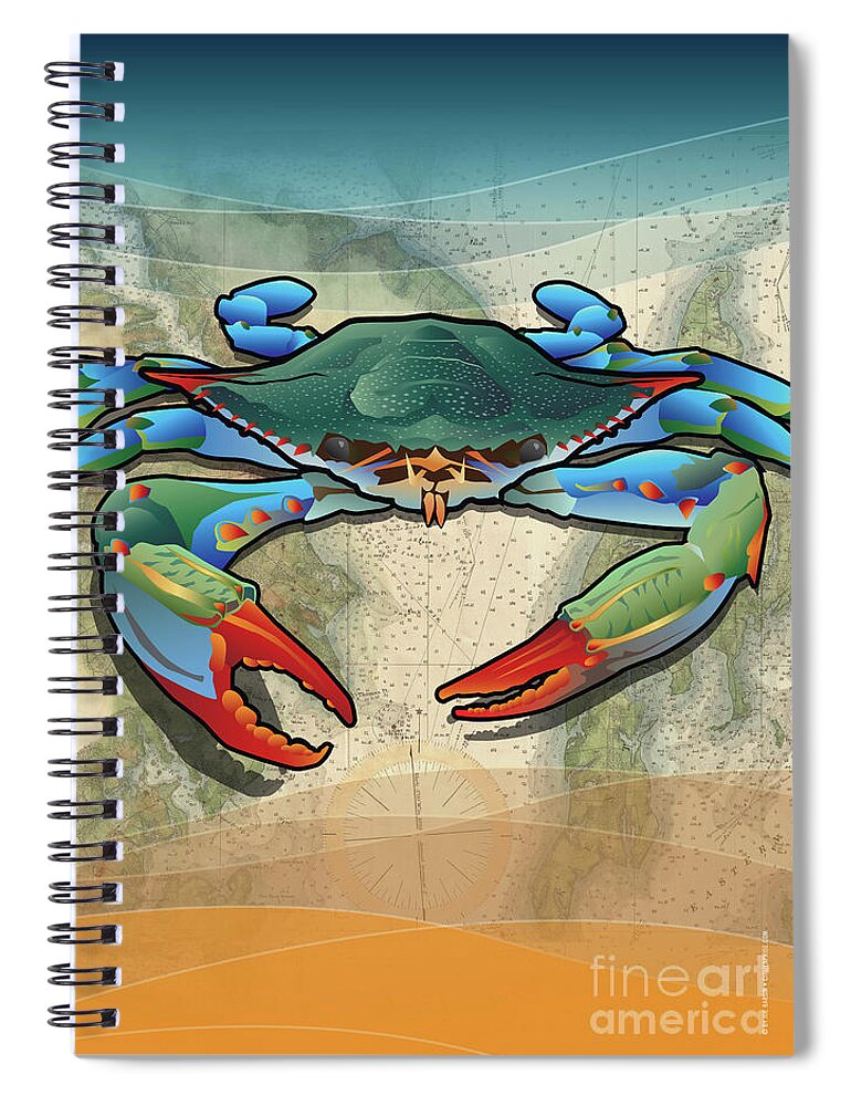 Blue Crab Spiral Notebook featuring the digital art Coastal Blue Crab by Joe Barsin
