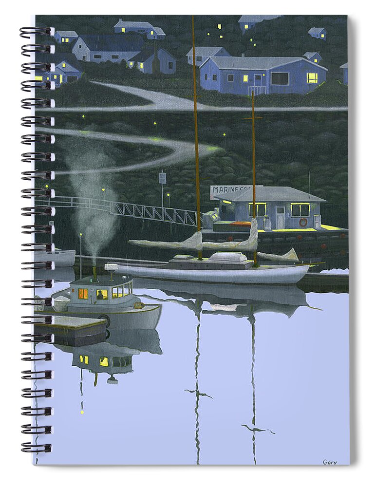 Coastal Morning Fishing Boat Calm Sea Morning Dawn Ocean Trawler Troller Spiral Notebook featuring the painting Coastal morning by Gary Giacomelli