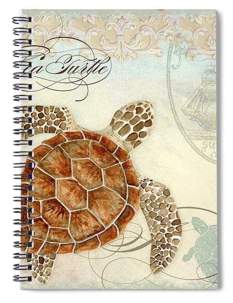 Watercolor Spiral Notebook featuring the painting Coastal Waterways - Green Sea Turtle 2 by Audrey Jeanne Roberts