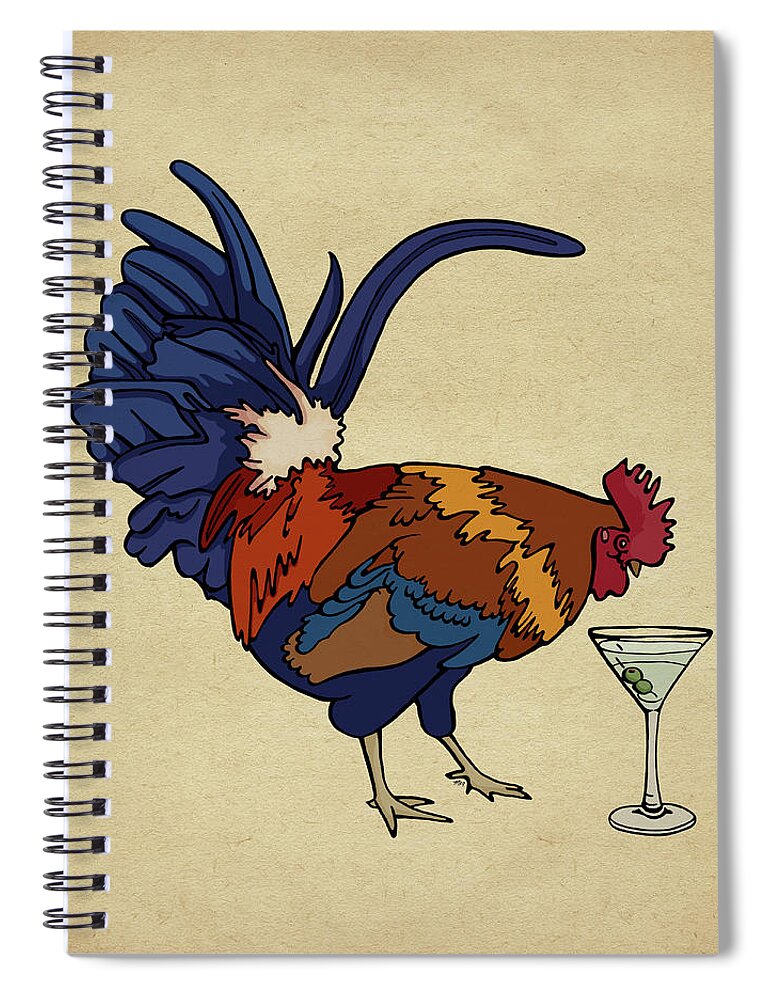 Rooster Spiral Notebook featuring the mixed media Cocktails by Meg Shearer