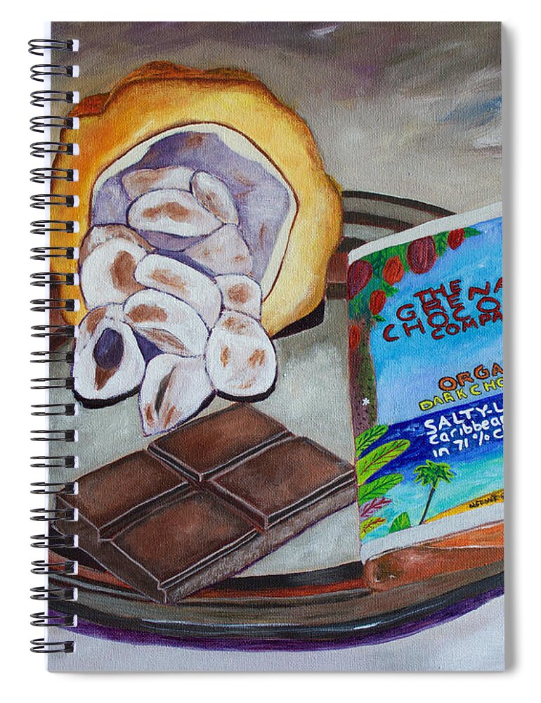 Cocoa Pod Spiral Notebook featuring the painting Cocoa Pod to Chocolate Bar by Laura Forde