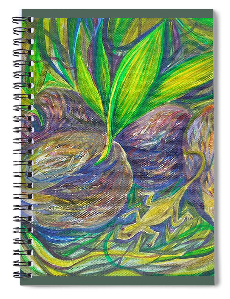 Still Life Composition With Gecko Spiral Notebook featuring the painting Coconuts by Anna Duyunova