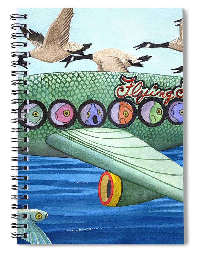 Flying Fish Spiral Notebook featuring the painting Cod is my co-pilot by Catherine G McElroy