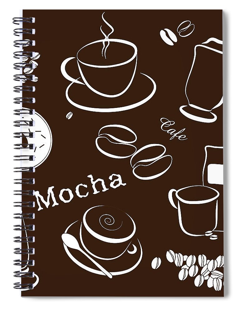 Backdrop Spiral Notebook featuring the drawing Coffee/Cafe Pattern Background by Serena King