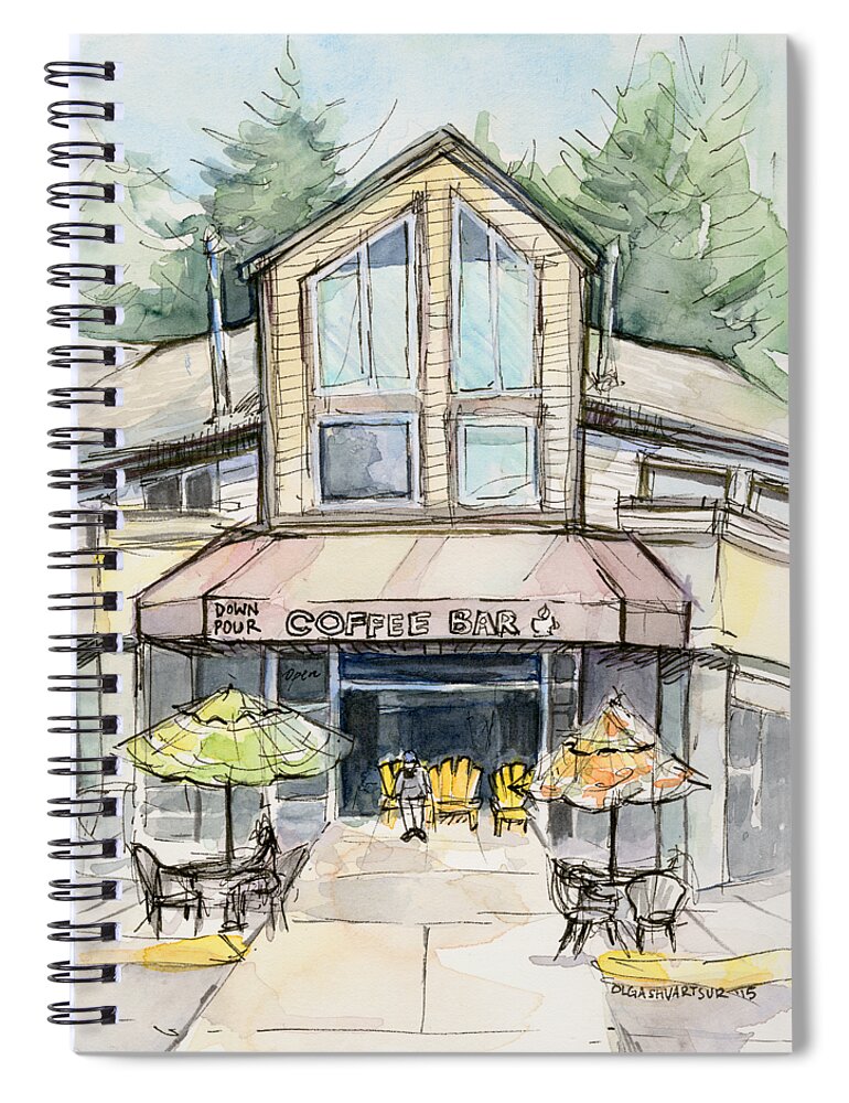 Bridle Trails Spiral Notebook featuring the painting Coffee Shop Watercolor Sketch by Olga Shvartsur