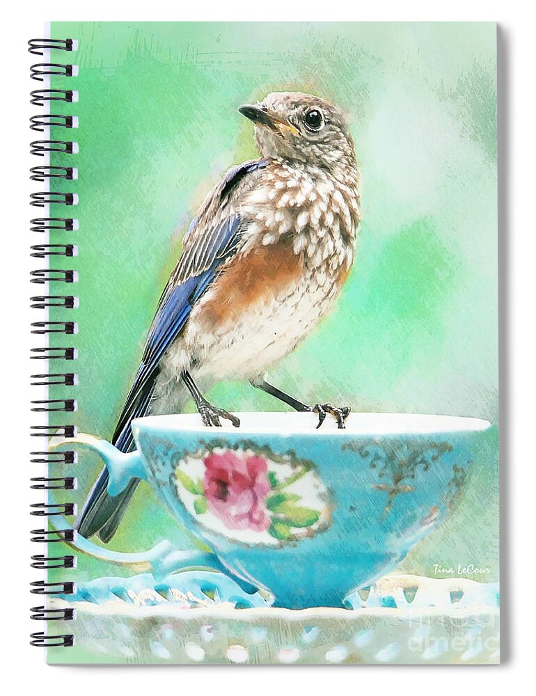 Bluebird Spiral Notebook featuring the painting Coffee Tea Or Me by Tina LeCour