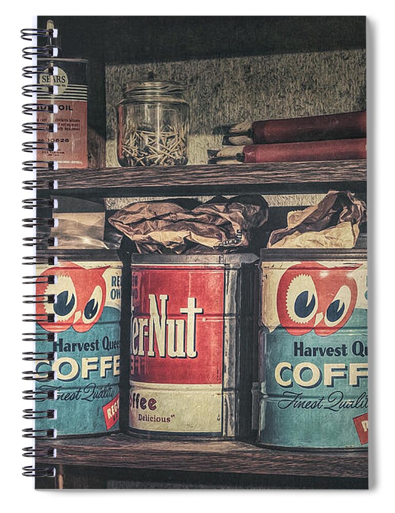 Coffee Tin Spiral Notebook featuring the photograph Coffee Tins All in a Row by Scott Norris