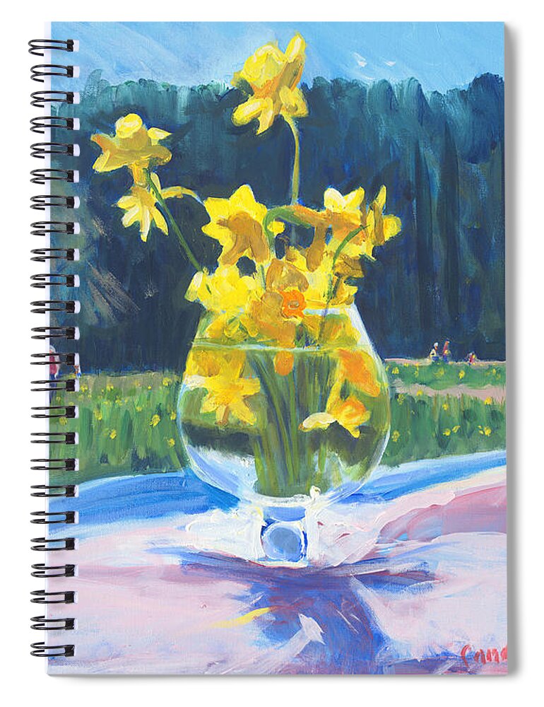Daffodils Spiral Notebook featuring the painting Collecting Daffodils by Candace Lovely