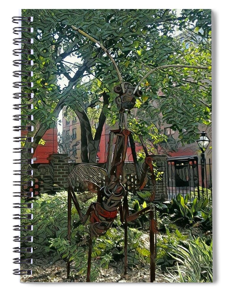 Praying Mantis Spiral Notebook featuring the photograph College Creature by Sherry Kuhlkin