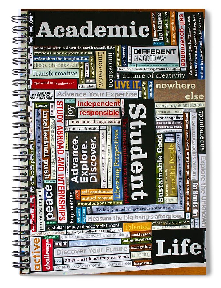  Spiral Notebook featuring the mixed media College View Book Montage by Polly Castor