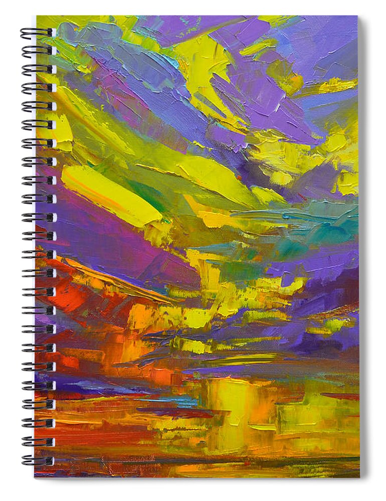Colorful Sunset Painting Spiral Notebook featuring the painting Coloful Sunset, oil painting, Modern Impressionist Art by Patricia Awapara