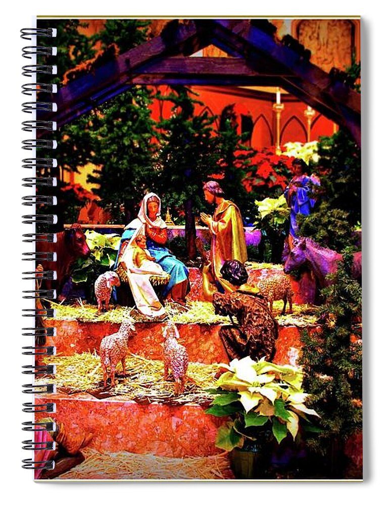 Christmas Spiral Notebook featuring the photograph Color Vibe Nativity - Border by Frank J Casella