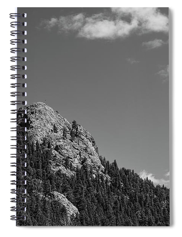 Black White Spiral Notebook featuring the photograph Colorado Buffalo Rock With Waxing Crescent Moon In BW by James BO Insogna