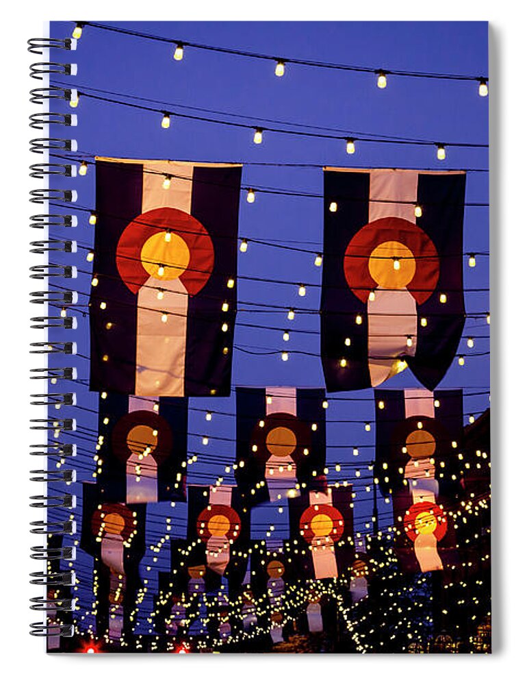 Denver Spiral Notebook featuring the photograph Colorado Flags on Larimer Square Denver by Teri Virbickis