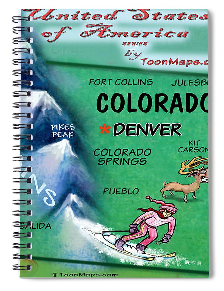 Colorado Spiral Notebook featuring the digital art Colorado Fun Map by Kevin Middleton