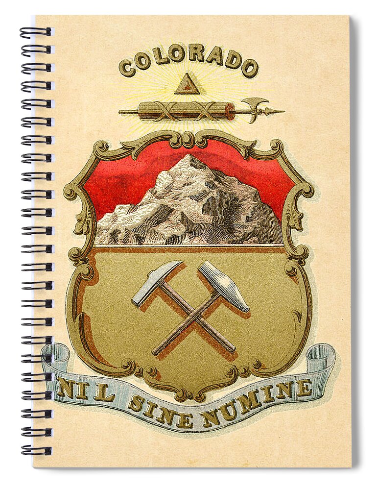 �vintage Americana� Collection By Serge Averbukh Spiral Notebook featuring the digital art Colorado Historical Coat of Arms circa 1876 by Serge Averbukh