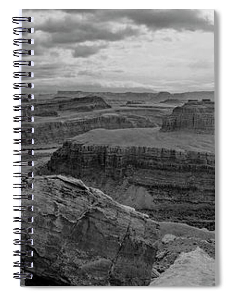 Canyonlands Canyon Lands National Park Gooseneck Bend Utah Landscape Black And White B&w Panorama Colorado River Spiral Notebook featuring the photograph Colorado River Gooseneck Pano by Peter J Sucy