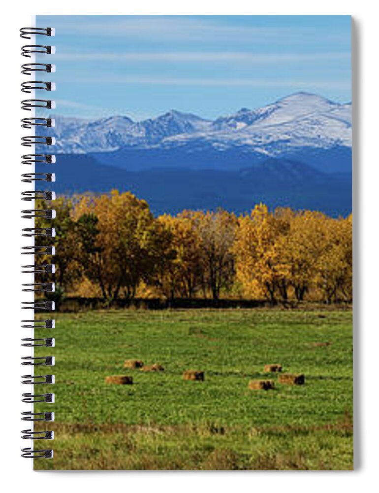 Farms Spiral Notebook featuring the photograph Colorado Rocky Mountain Autumn Hay Harvest Panorama by James BO Insogna