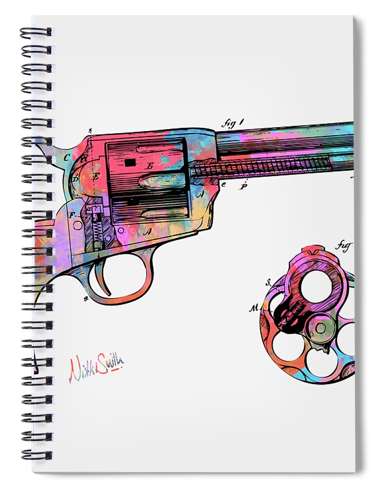 Colt Spiral Notebook featuring the digital art Colorful 1875 Colt Peacemaker Revolver Patent Minimal by Nikki Marie Smith