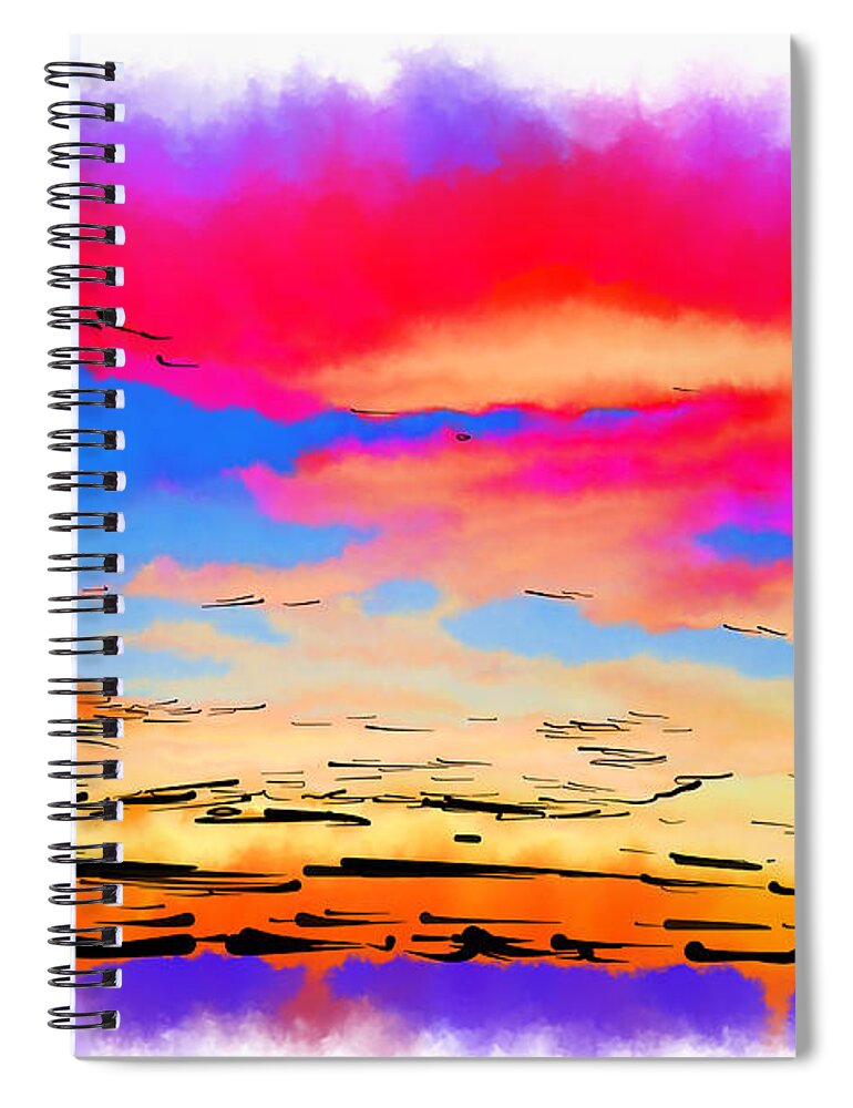 Abstract-art Spiral Notebook featuring the digital art Colorful Abstract Sunset by Kirt Tisdale