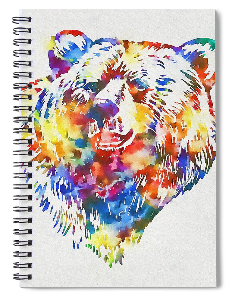 Bear Art Spiral Notebook featuring the mixed media Colorful Bear Art by Olga Hamilton
