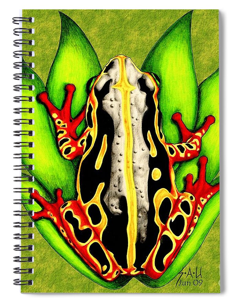Amphibian Spiral Notebook featuring the drawing Colorful Beauty by Sheryl Unwin