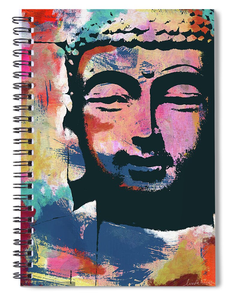Buddha Spiral Notebook featuring the mixed media Colorful Buddha 2- Art by Linda Woods by Linda Woods
