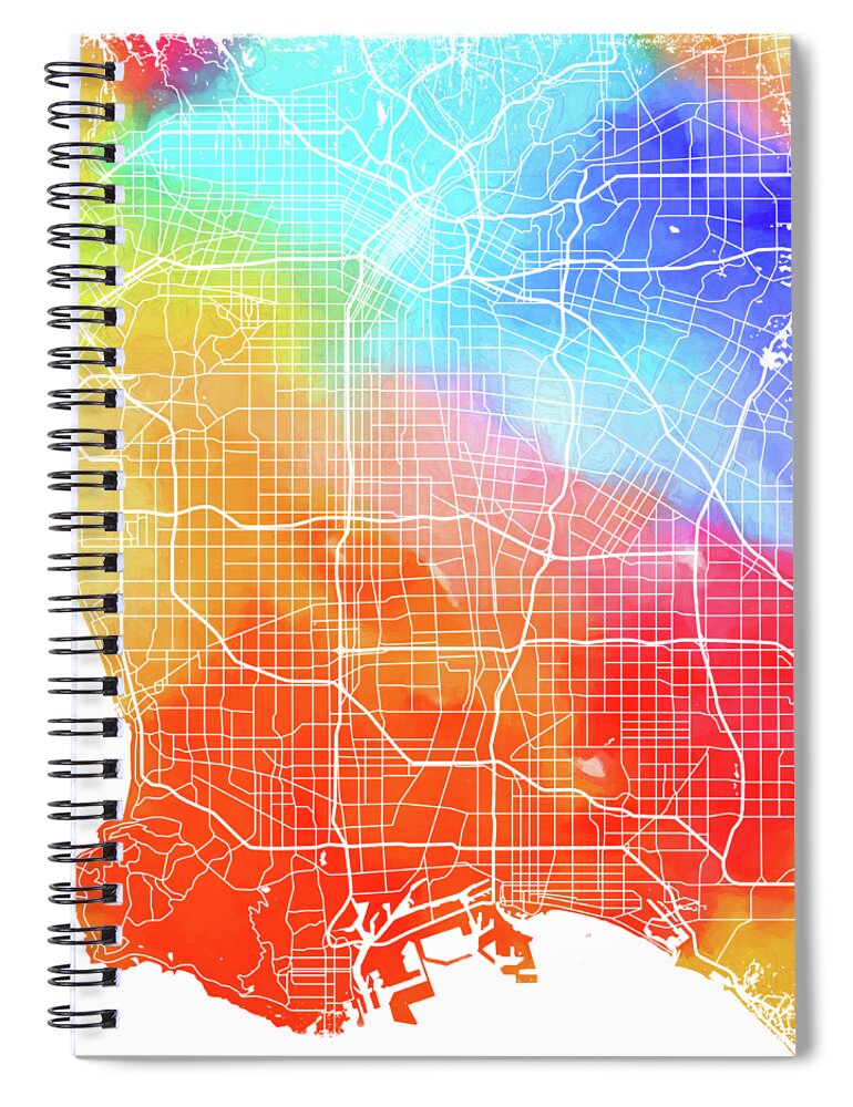 ‘cityscapes' Collection By Serge Averbukh Spiral Notebook featuring the digital art Colorful Cities - City Map of Los Angeles by Serge Averbukh