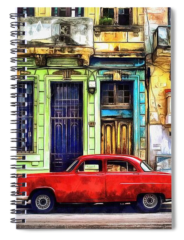 Red Spiral Notebook featuring the painting Colorful Cuba by Edward Fielding