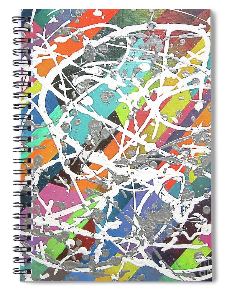 Color Spiral Notebook featuring the painting Colorful Disaster AKA Jeremy's Mess by Jeremy Aiyadurai