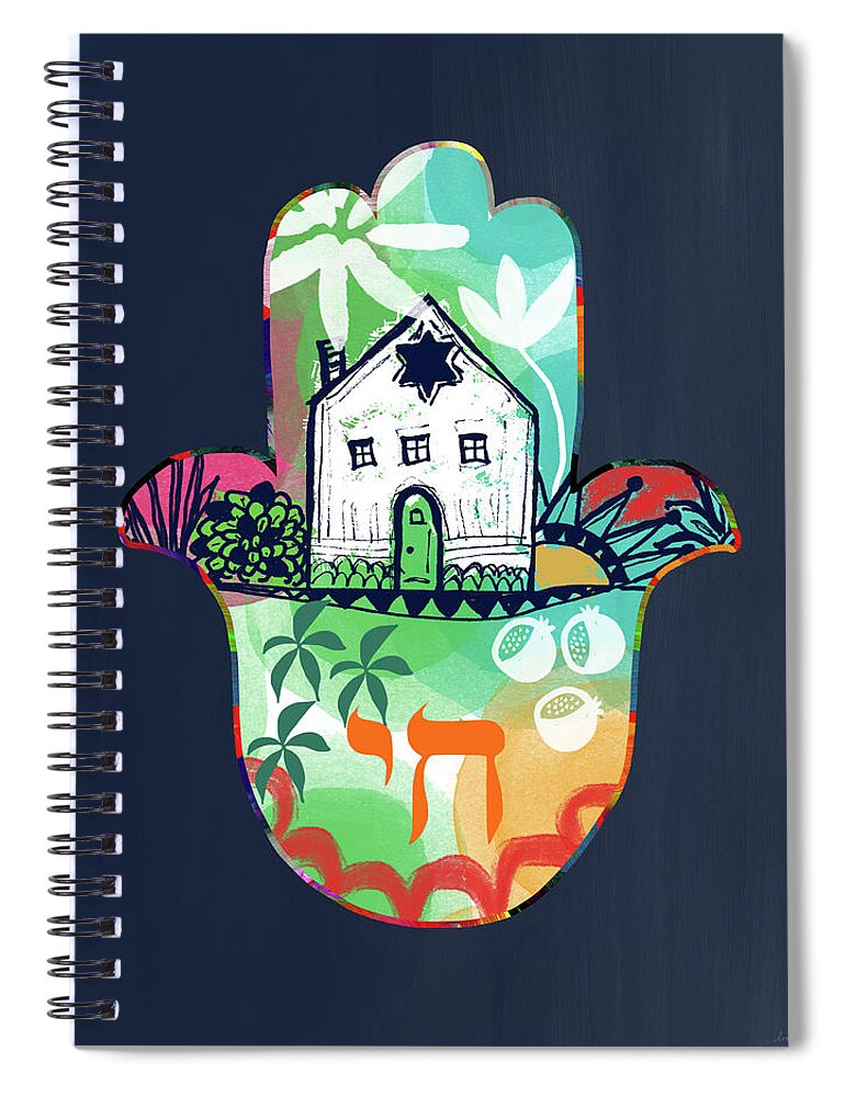Hamsa Spiral Notebook featuring the mixed media Colorful Home Hamsa- Art by Linda Woods by Linda Woods