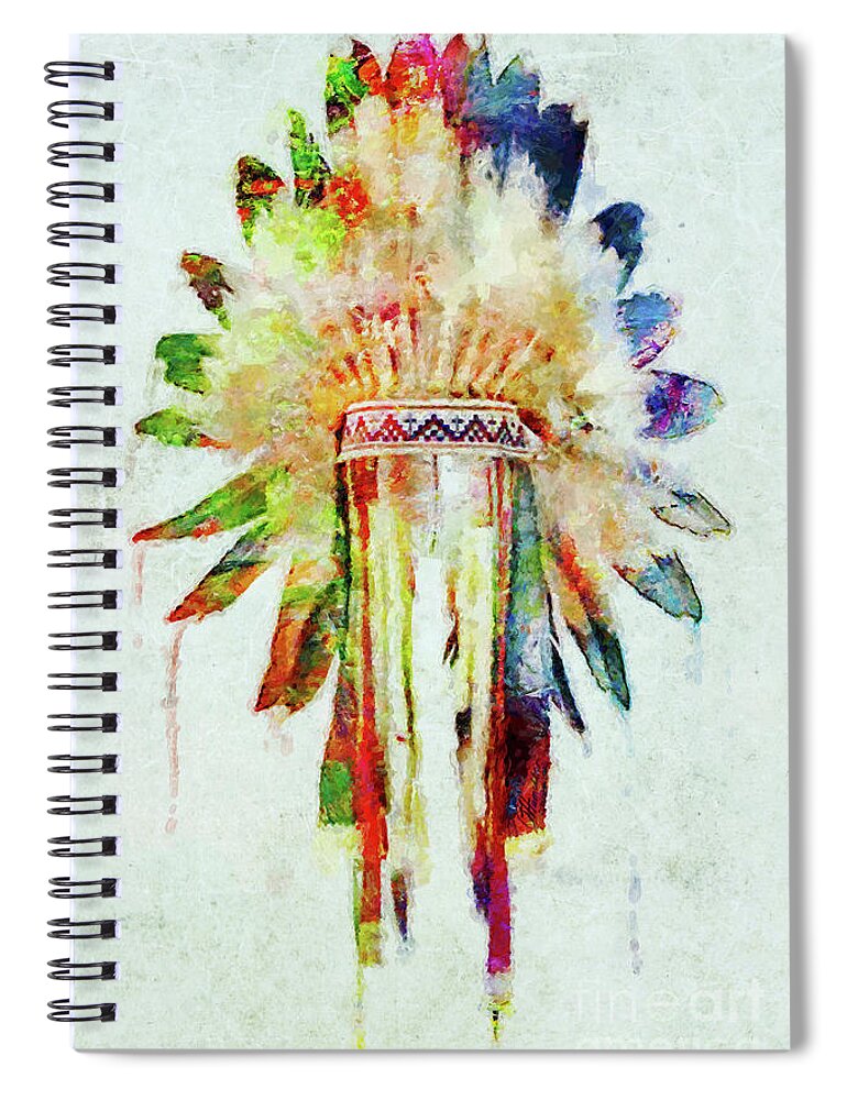 Color Fusion Spiral Notebook featuring the mixed media Colorful Lakota Sioux Headdress by Olga Hamilton