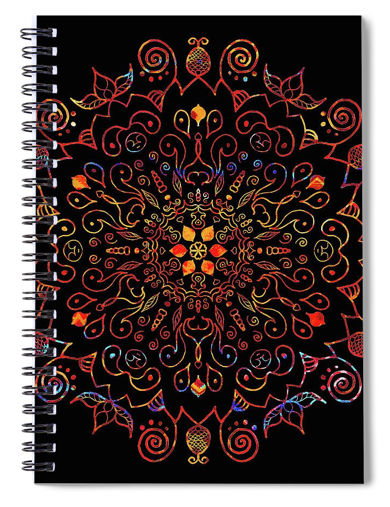 Colorful Mandala Spiral Notebook featuring the digital art Colorful Mandala with Black by Patricia Lintner