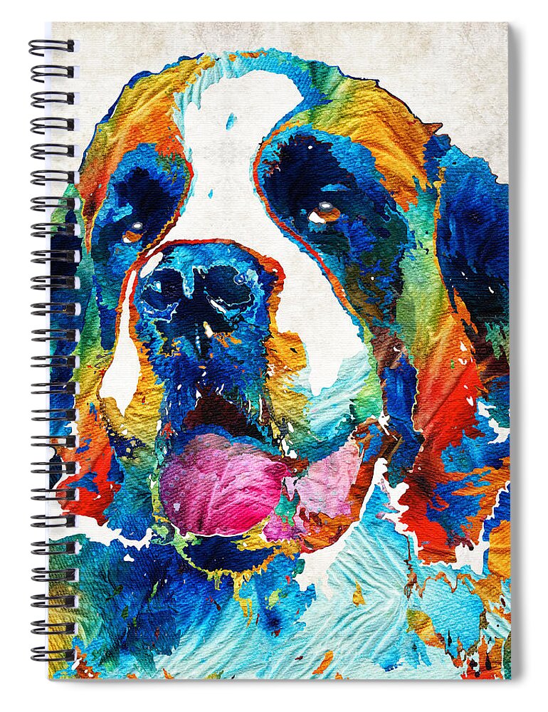 Saint Bernard Spiral Notebook featuring the painting Colorful Saint Bernard Dog by Sharon Cummings by Sharon Cummings