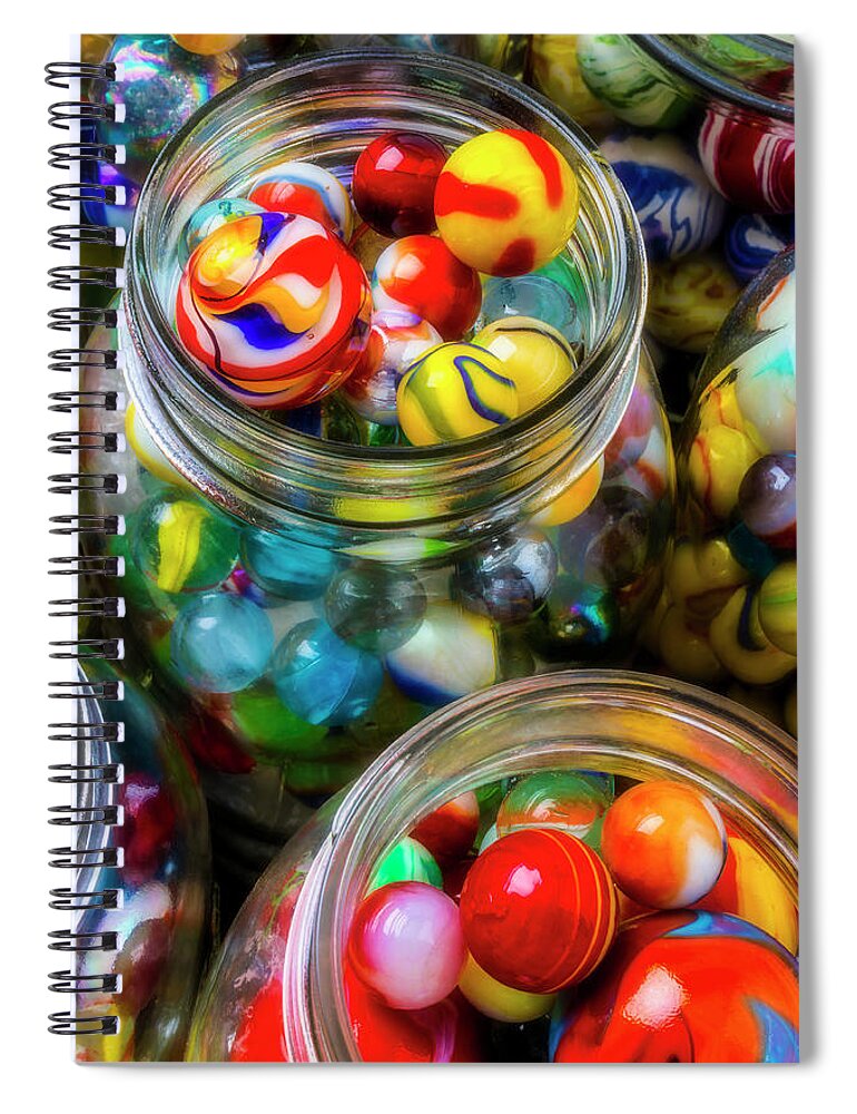 Jar Spiral Notebook featuring the photograph Colorful Toy Marbles by Garry Gay