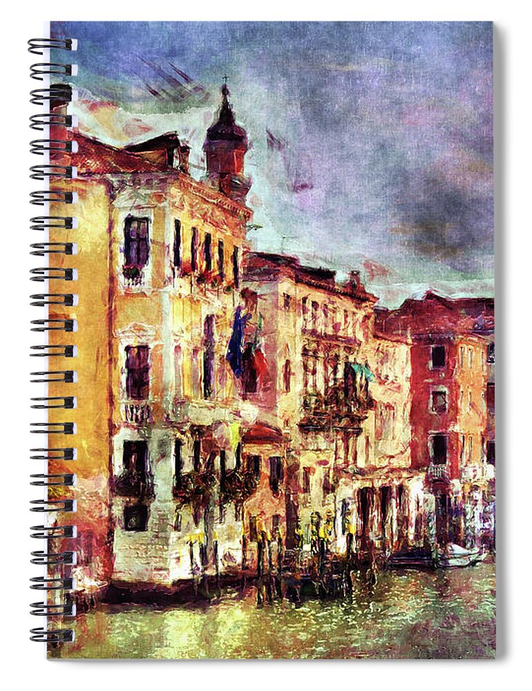 Venice Spiral Notebook featuring the digital art Colorful Venice Canal by Phil Perkins