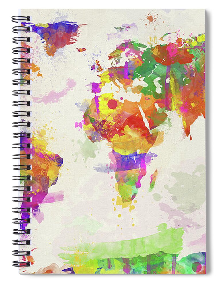 Map Spiral Notebook featuring the digital art Colorful Watercolor World Map by Zaira Dzhaubaeva