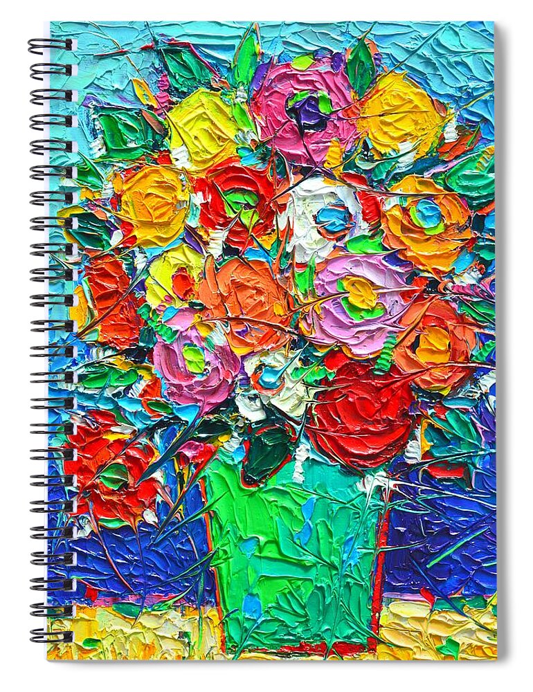 Abstract Spiral Notebook featuring the painting Colorful Wildflowers Abstract Modern Impressionist Palette Knife Oil Painting By Ana Maria Edulescu by Ana Maria Edulescu