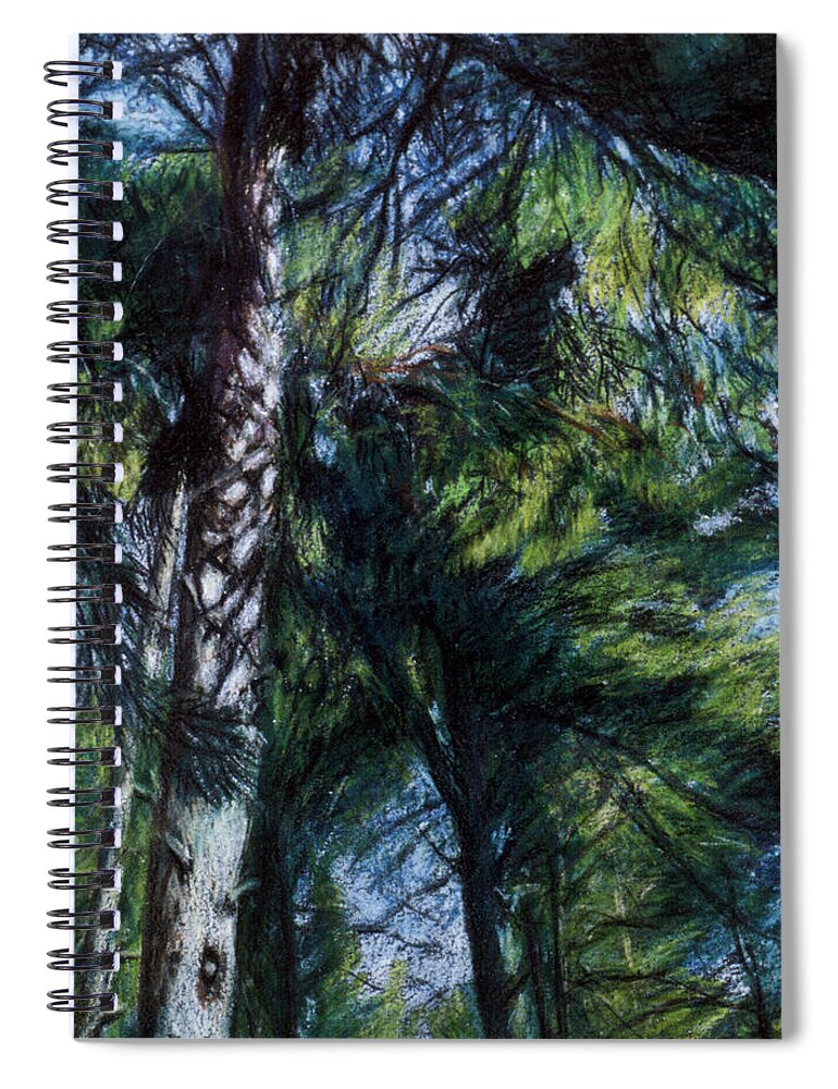 Pine Spiral Notebook featuring the painting Colors of Green by Susan Sarabasha