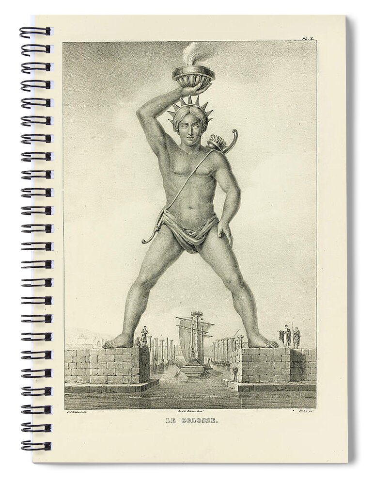 P J Witdoeck Spiral Notebook featuring the Colossus of Rhodes by P J Witdoeck