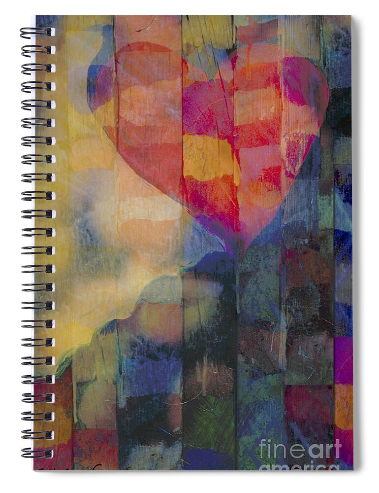 Colourful Spiral Notebook featuring the painting colourful abstract Valentine - Heart Afloat by Sharon Hudson