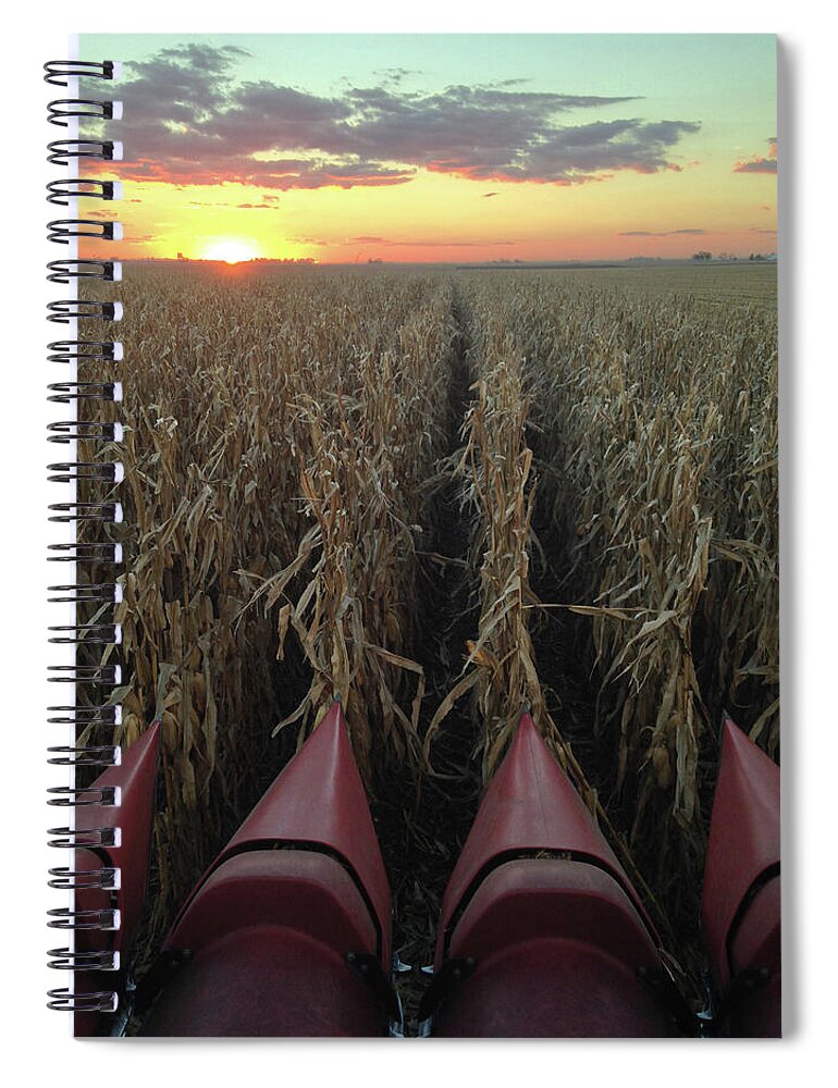 Combine Sunset V Spiral Notebook featuring the photograph Combine Sunset V by Dylan Punke