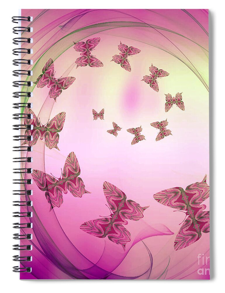 Butterfly Spiral Notebook featuring the mixed media Come Fly With Me Pink by Rachel Hannah