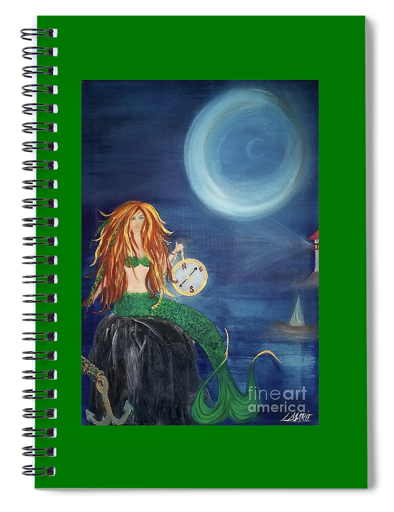 Mermaid Spiral Notebook featuring the painting Compass Mermaid by Artist Linda Marie
