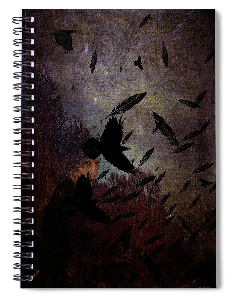 Crow Spiral Notebook featuring the mixed media Conflict of The Crows by Lesa Fine