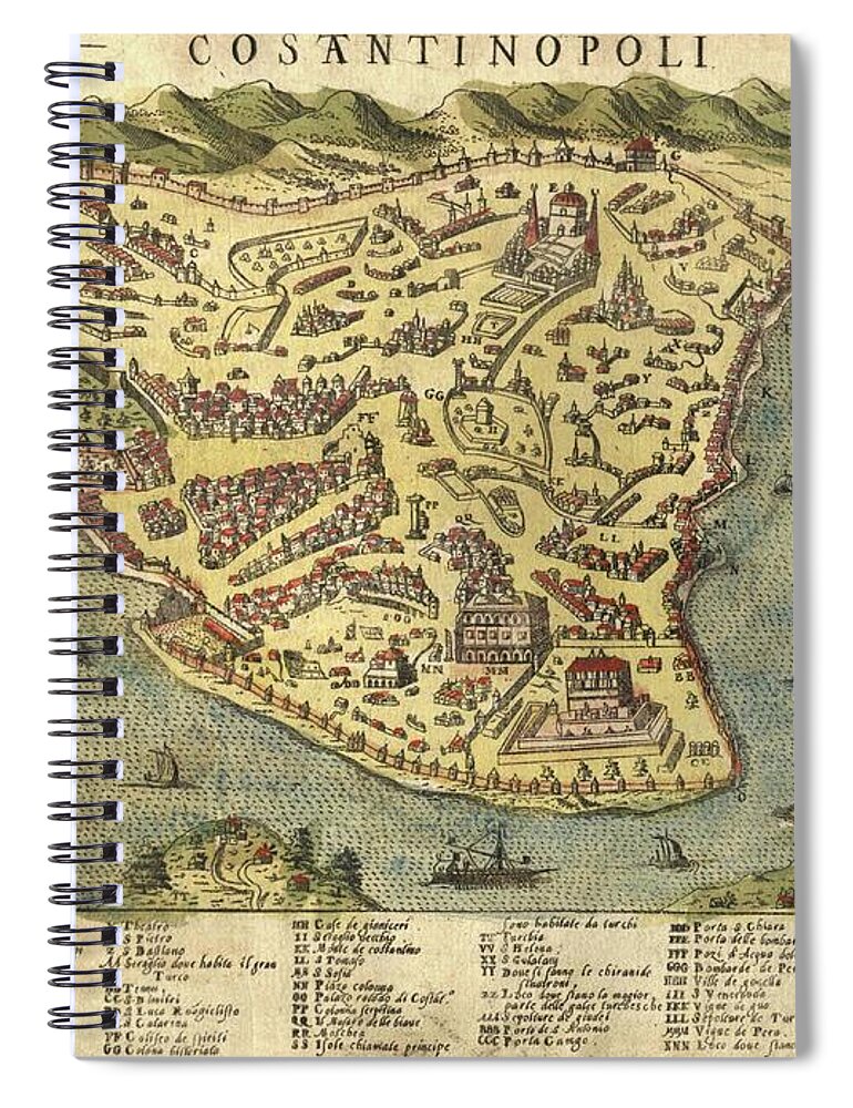 Antique Map Of Constantinople Spiral Notebook featuring the drawing Constantinople - Old Cartographic maps - Antique Map of Constantinople - Istanbul, Turkey by Studio Grafiikka