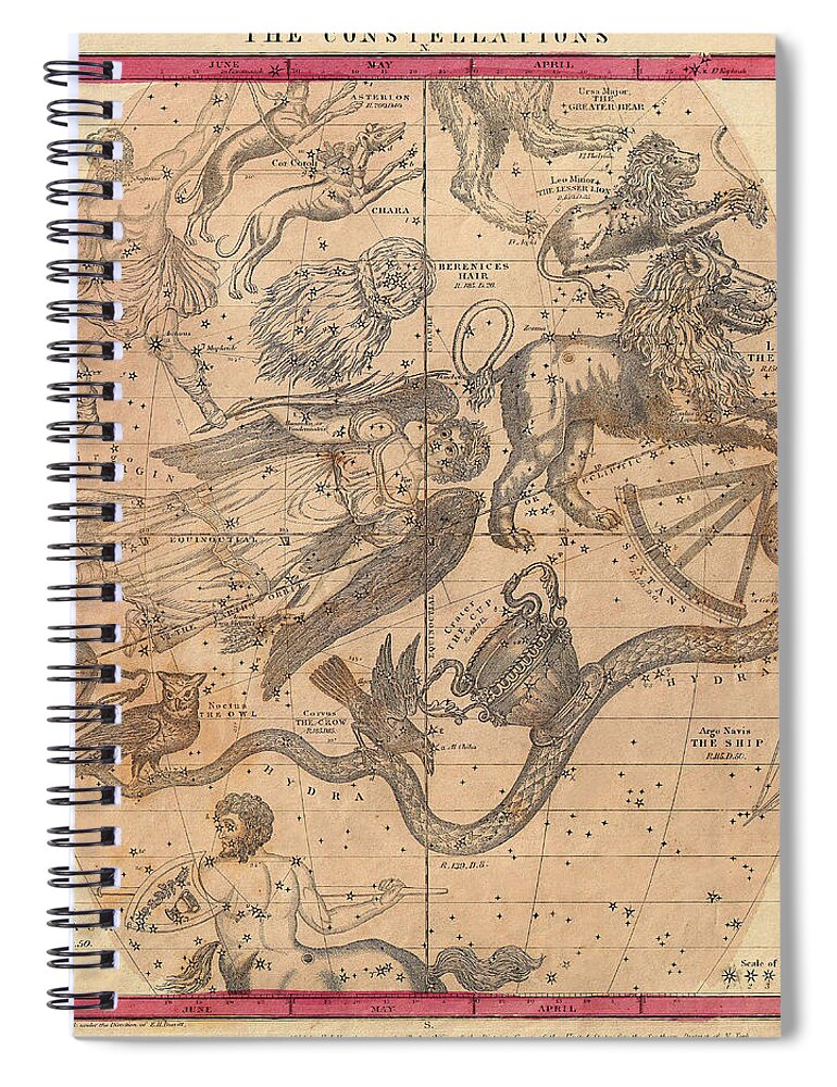 Celestial Spiral Notebook featuring the photograph Constellation Chart 1856 by Andrew Fare